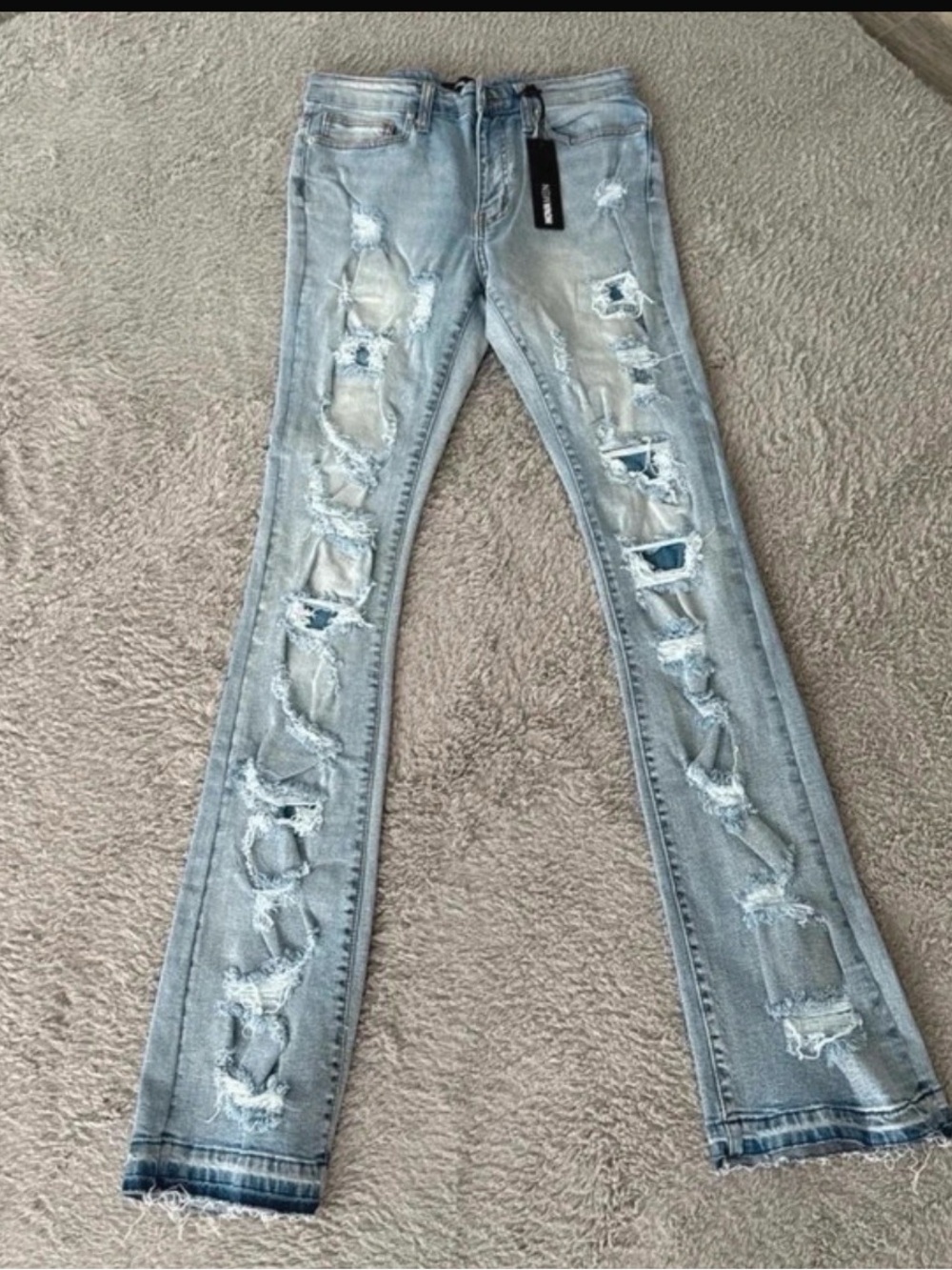 Fashion Nova Light Blue Distressed Slim Straight Jeans